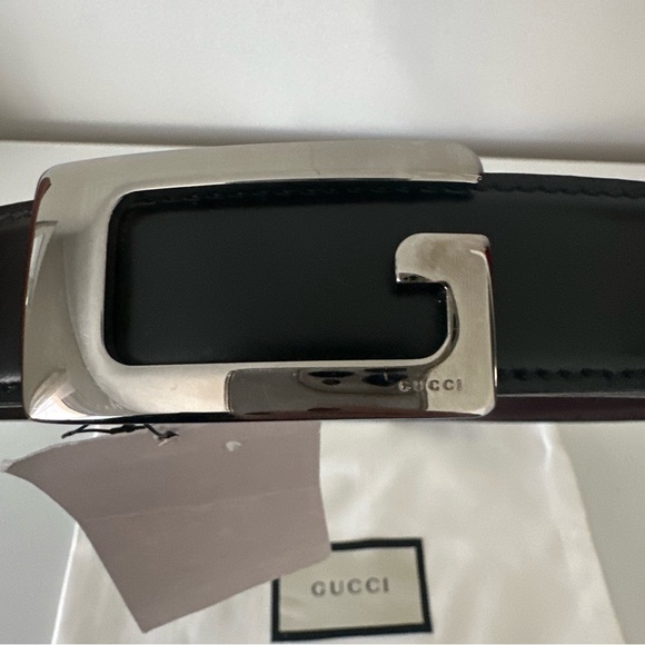 NWT Gucci Black/Brown Glossy Leather G Buckle Reversible Belt 80 CM - Picture 2 of 5
